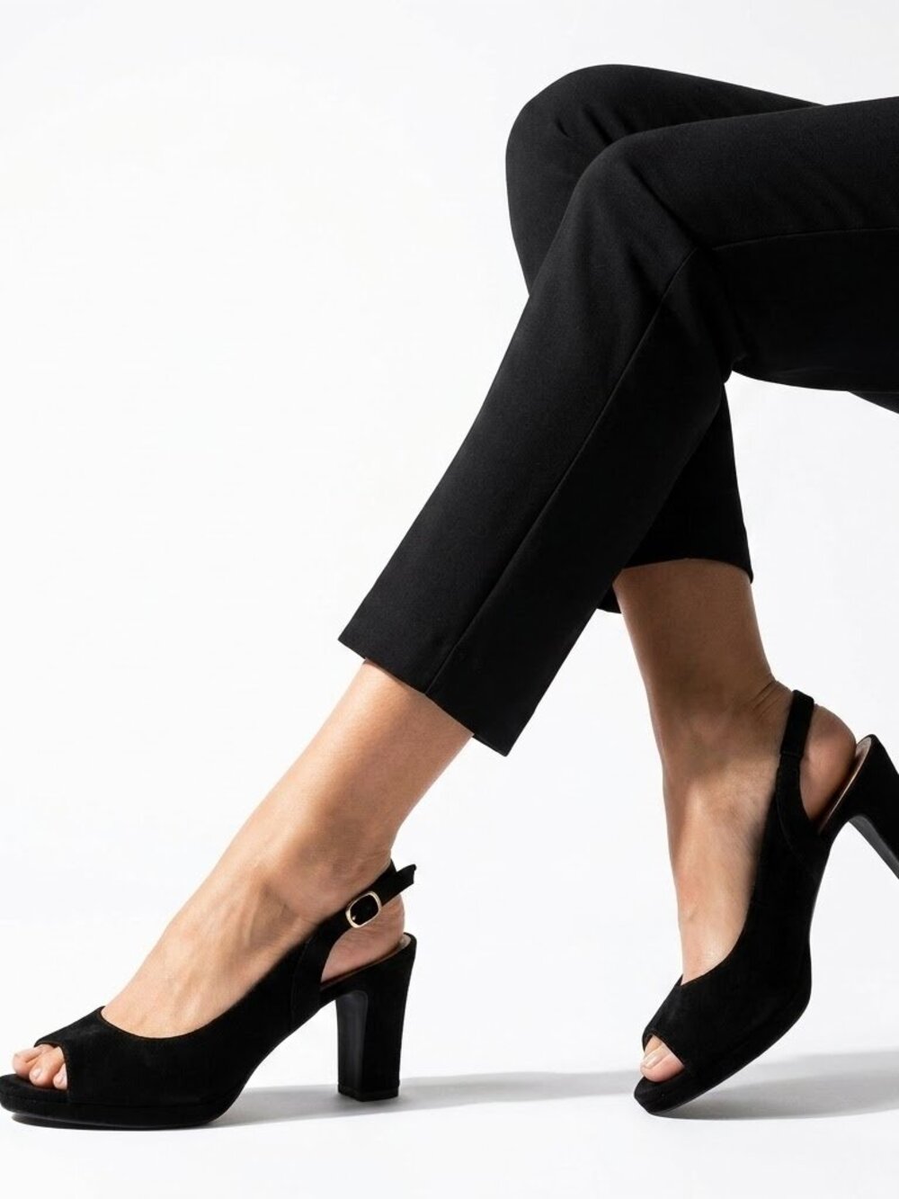 Dream Pairs Goth Neina Black Suede Slingback Peep Toe Platform Block Heel 9.5